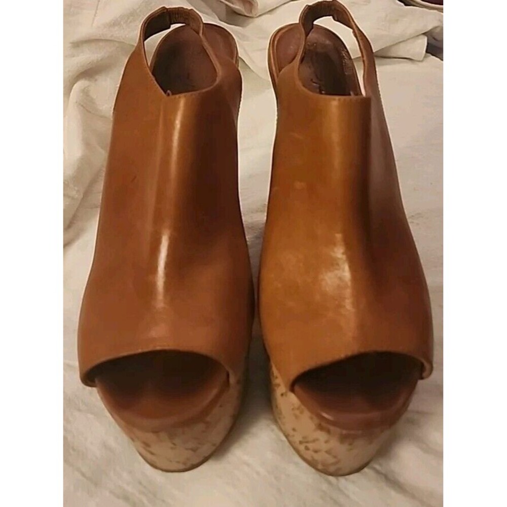 Elizabeth and James Open Toe Sling Back Cork Wrap Platform Wedge Sandals Sz 9.5B